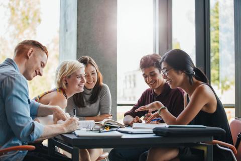 group of students studying